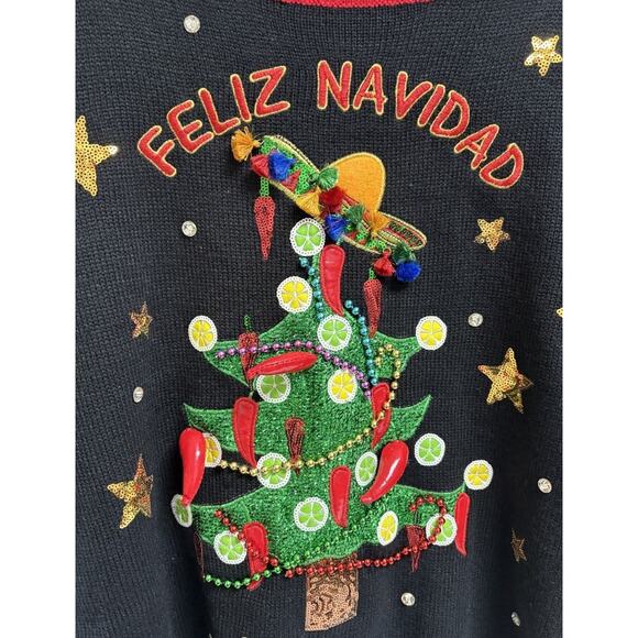 Holiday Time Black Festive Sweater with Multicolor Accents In Spanish - Picture 4 of 9